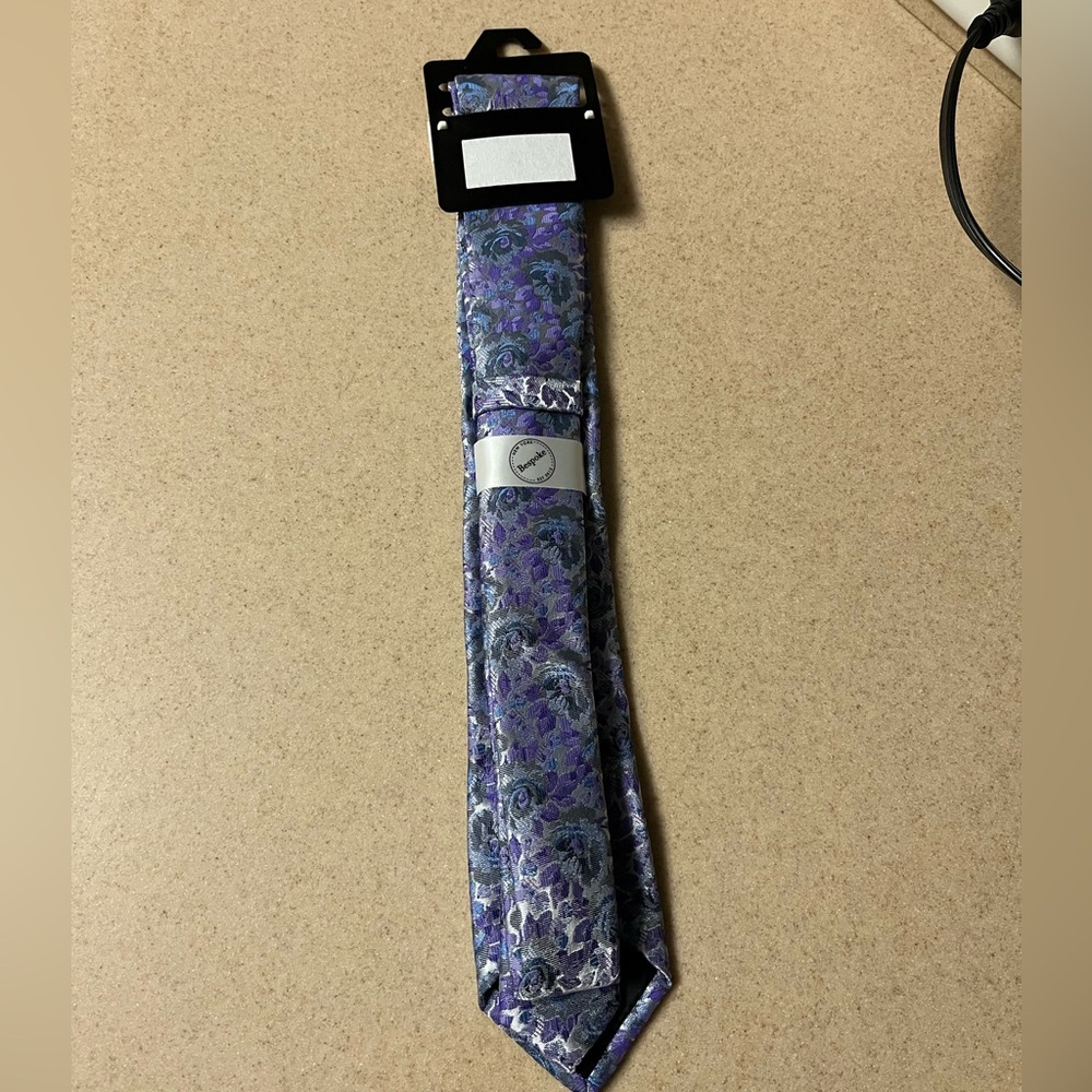 NEW Bespoke Slim Tie - Purple & Blue Floral - Picture 4 of 5